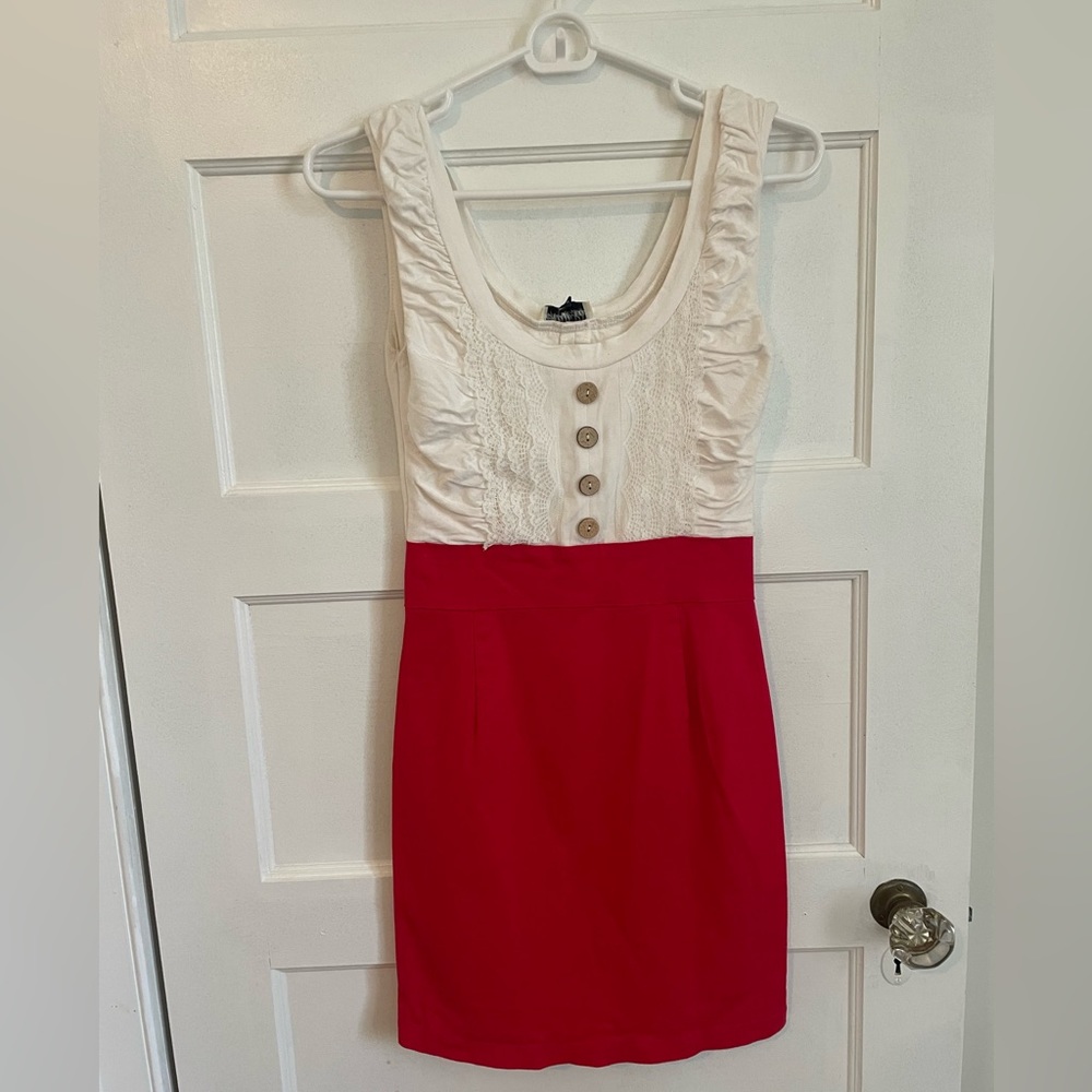 Red and white fitted dress